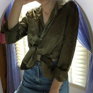 Khaki green silk blouse